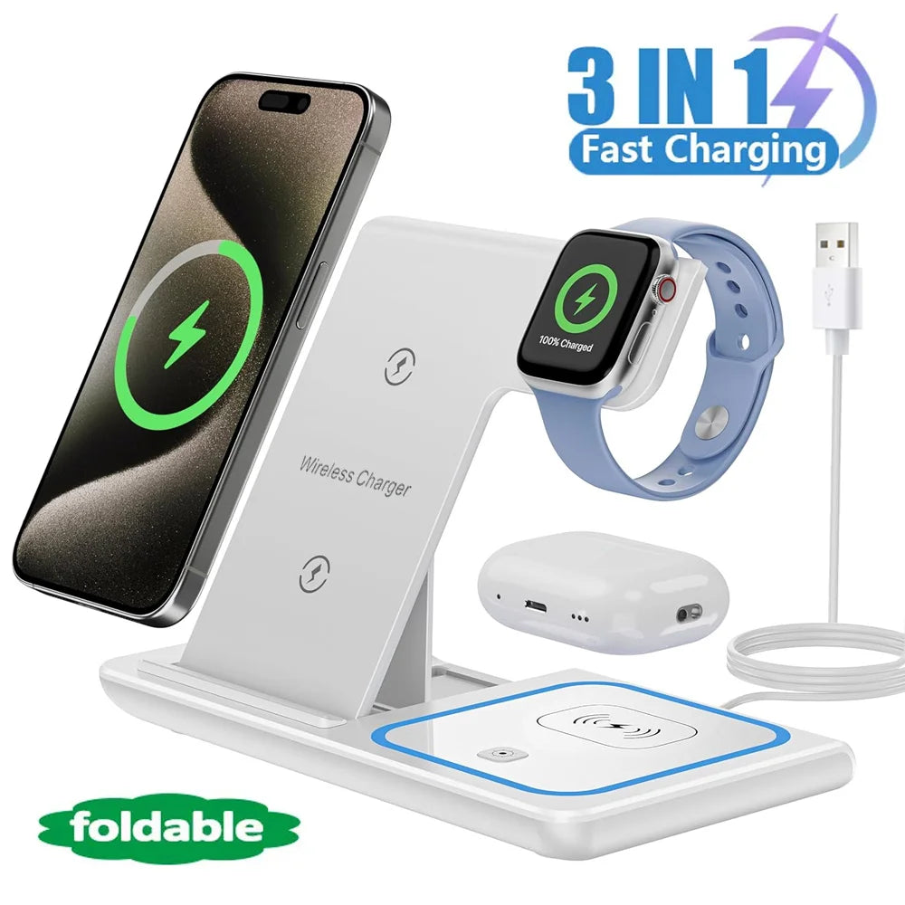 3-in-1 Wireless Charging Station – Fast LED Charger for iPhone, Apple Watch & AirPods