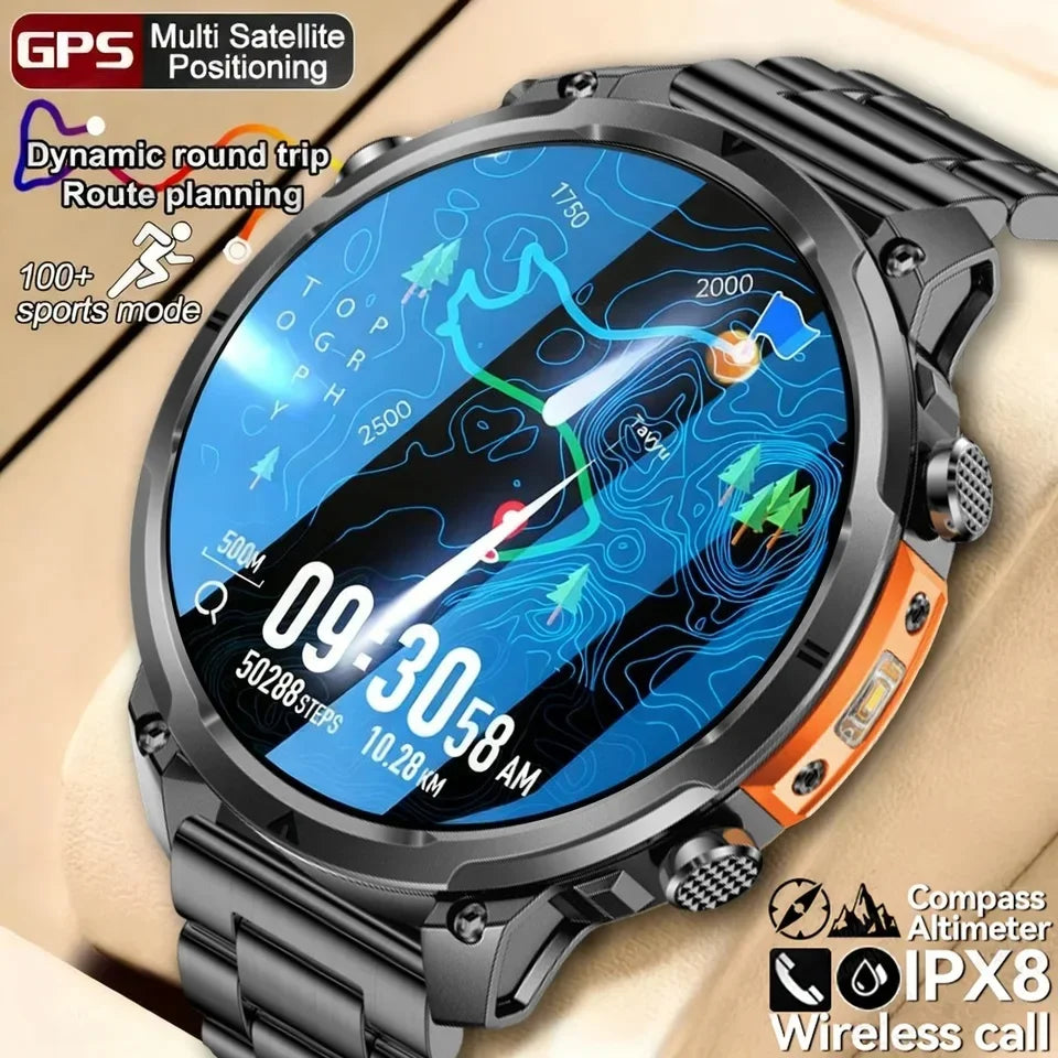 Luxury Military GPS Men Smartwatch Wrist Fitness Clock BT Call 1ATM Waterproof Sports Smart Watches for Android IOS Phones 2026