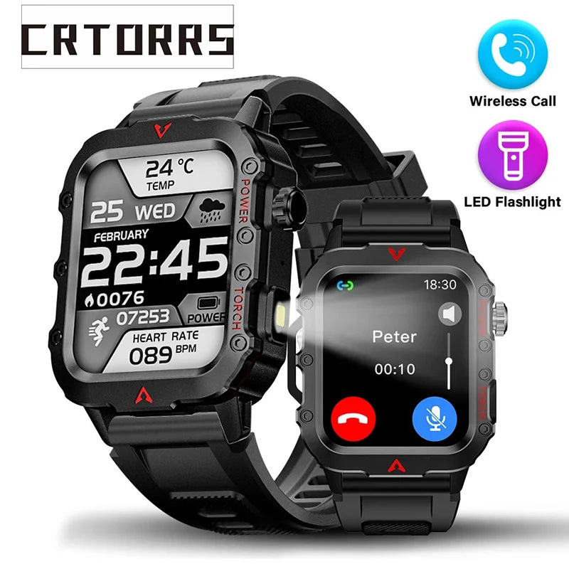 Flashlight Smartwatch Fitness Clock Health Monitor Waterproof Smart Watch BT Call Sports Wrist Watches for Man IOS Android 2026