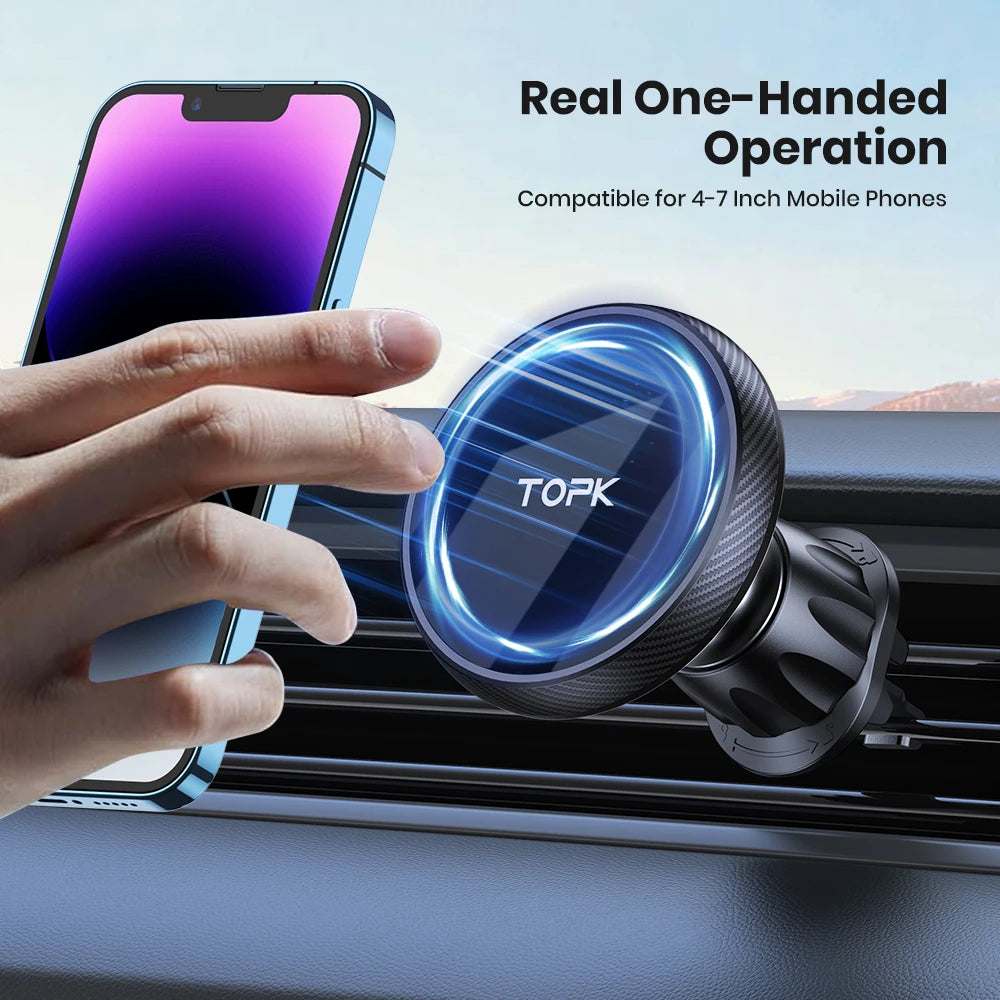 MagSafe Car Phone Holder – Strong Magnet, Single-Hand Operation, Metal Hook
