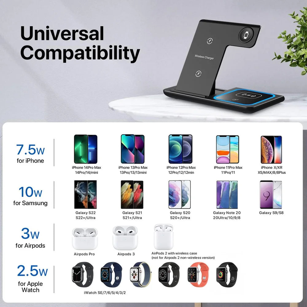 3-in-1 Wireless Charging Station – Fast LED Charger for iPhone, Apple Watch & AirPods