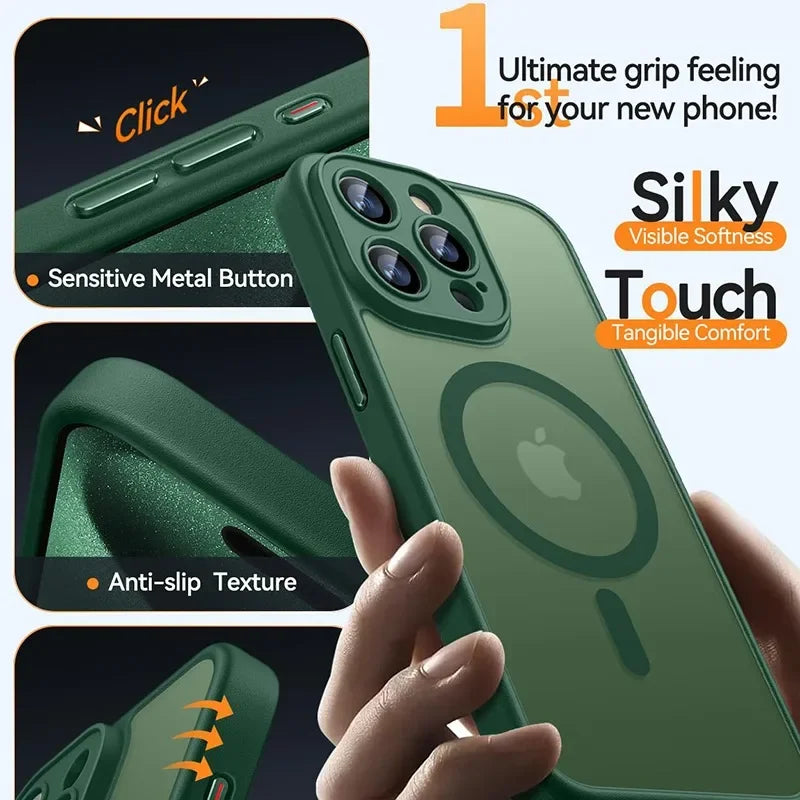 Luxury Frosted Phone Case For iPhone 18 17 17e 16e 16 15 14 13 12 11 Pro Max Plus For Magsafe Matte Transparent Magnetic Cover