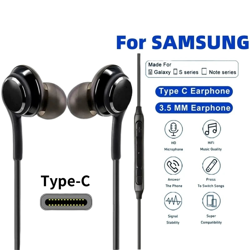 Wired Earphones – HiFi Bass In-Ear Headphones | 3.5mm Jack & USB-C