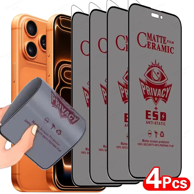 Matte Privacy Screen Protector (4-Pack) – Anti-Spy Ceramic Film for iPhone 11–17 Pro Max, Mini & Air