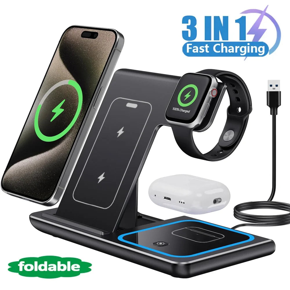 3-in-1 Wireless Charging Station – Fast LED Charger for iPhone, Apple Watch & AirPods
