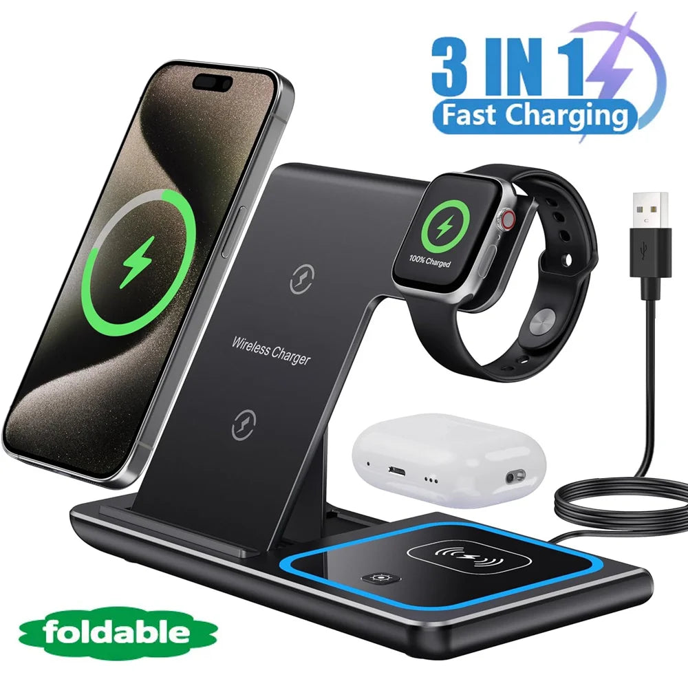 3-in-1 Wireless Charging Station – Fast LED Charger for iPhone, Apple Watch & AirPods
