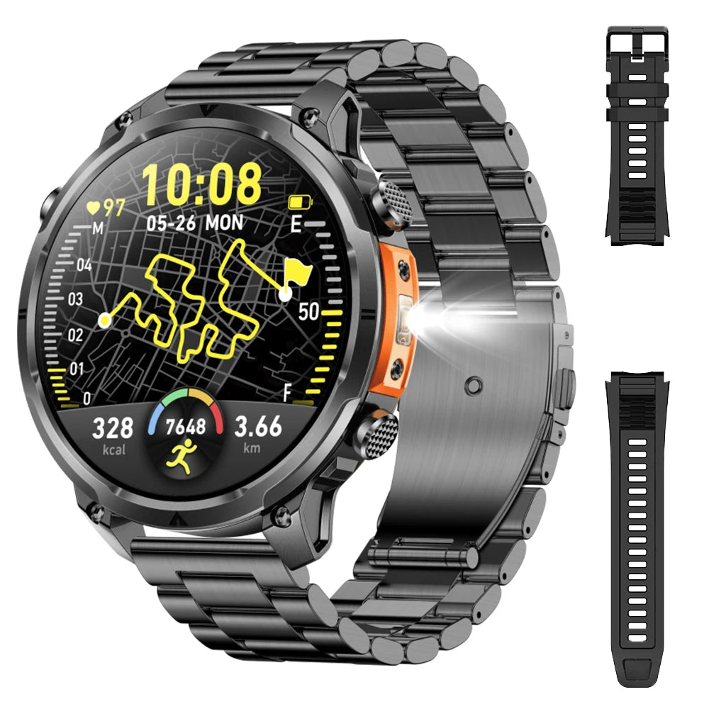 Luxury Military GPS Men Smartwatch Wrist Fitness Clock BT Call 1ATM Waterproof Sports Smart Watches for Android IOS Phones 2026