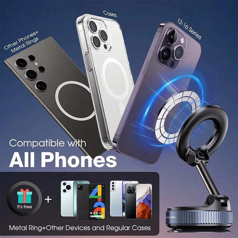 Magnetic Car Phone Holder – 360° Rotation, Strong Suction, Universal