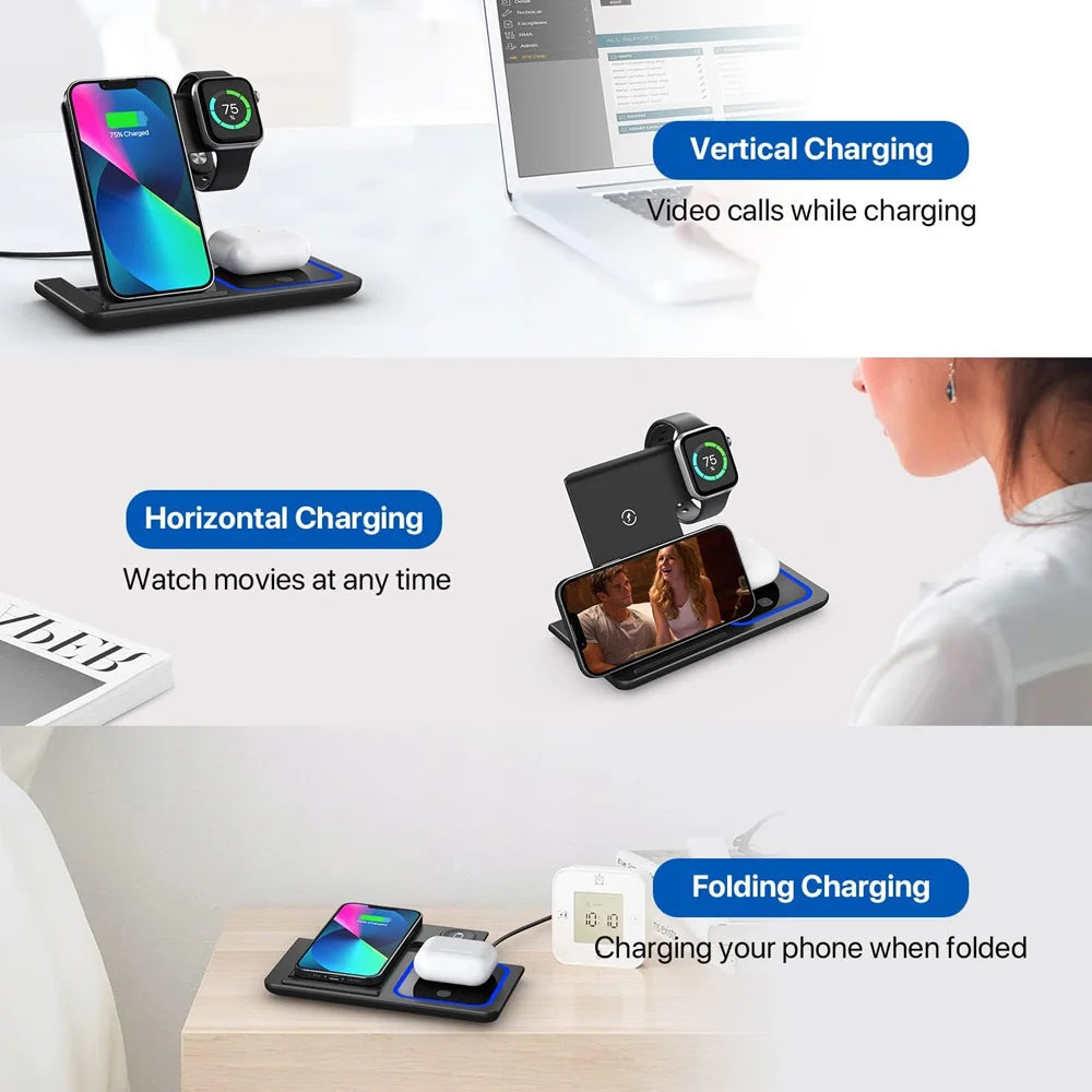 3-in-1 Wireless Charging Station – Fast LED Charger for iPhone, Apple Watch & AirPods