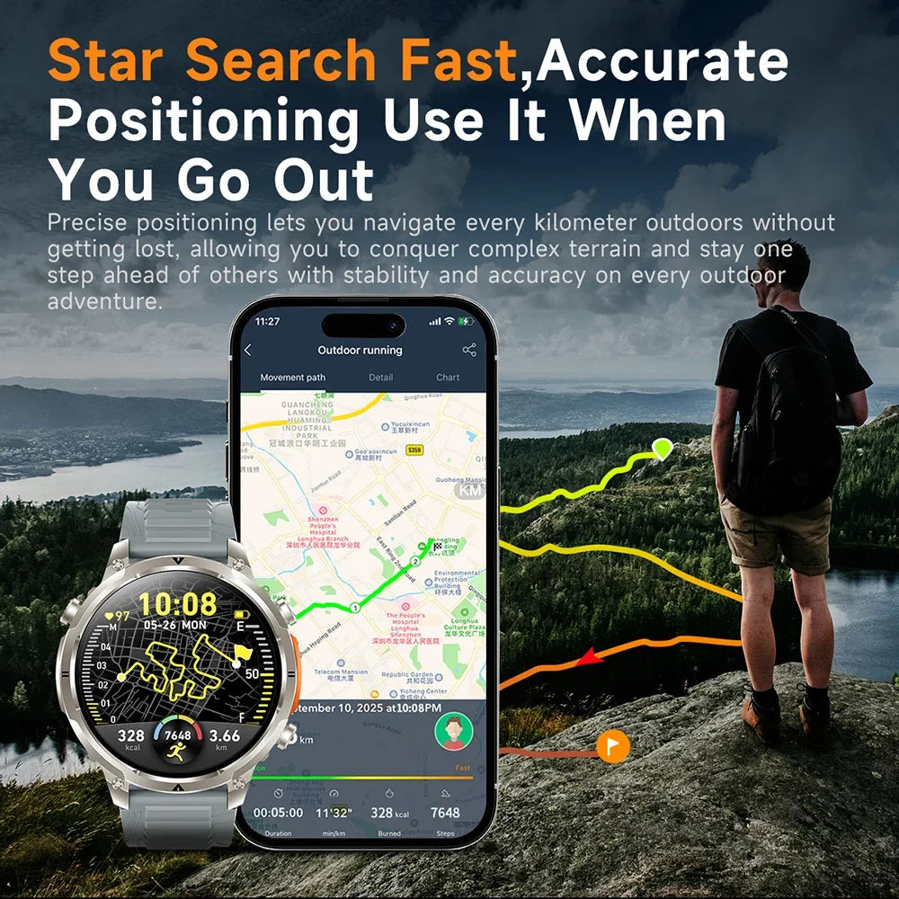 Luxury Military GPS Men Smartwatch Wrist Fitness Clock BT Call 1ATM Waterproof Sports Smart Watches for Android IOS Phones 2026