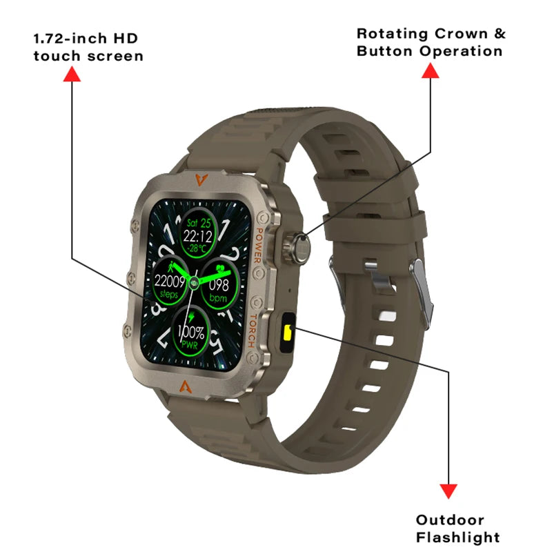 Flashlight Smartwatch Fitness Clock Health Monitor Waterproof Smart Watch BT Call Sports Wrist Watches for Man IOS Android 2026